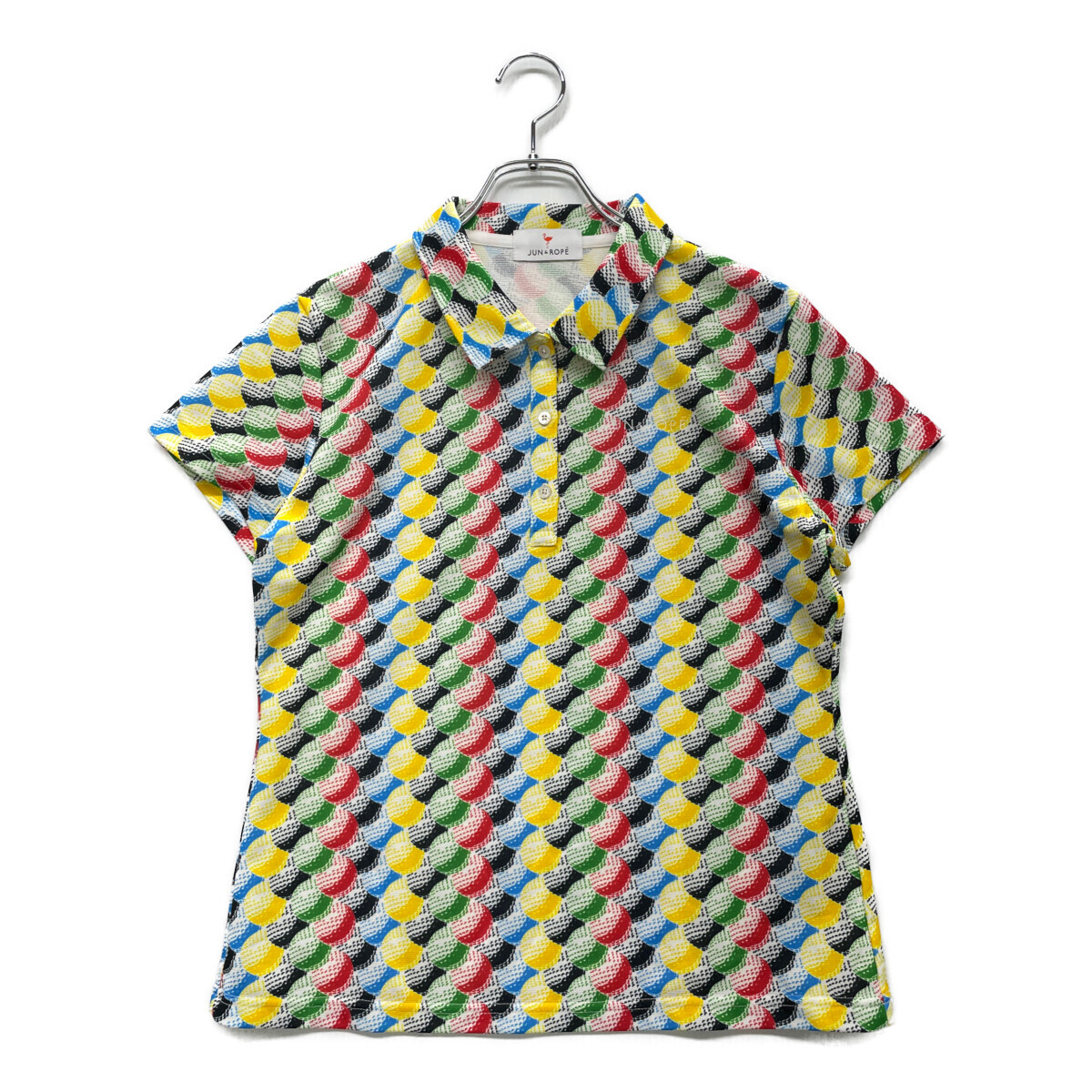 coco 中古【SALE】ジュン&ロペ JUN&ROPE レディース 半袖ポロシャツ L カラフル ゴルフボール総柄 レターパックプラス発送可 93565拍卖