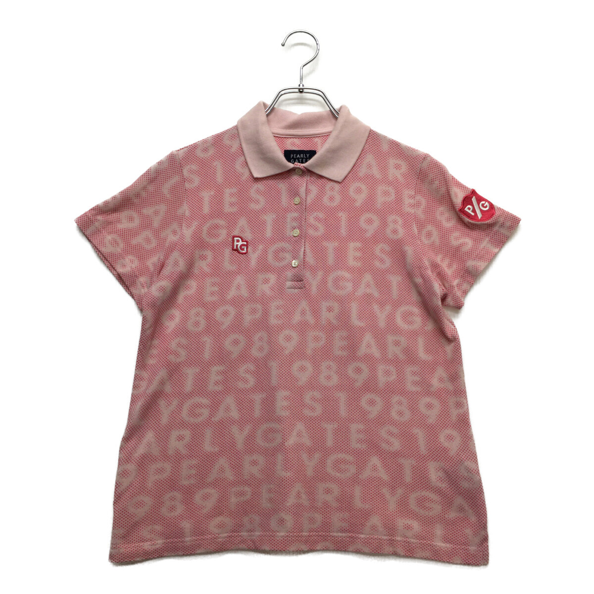 coco 中古【SALE】パーリーゲイツ PEARLY GATES レディース 半袖ポロシャツ 1(M) ピンク ロゴ総柄 レターパックプラス発送可 93490拍卖