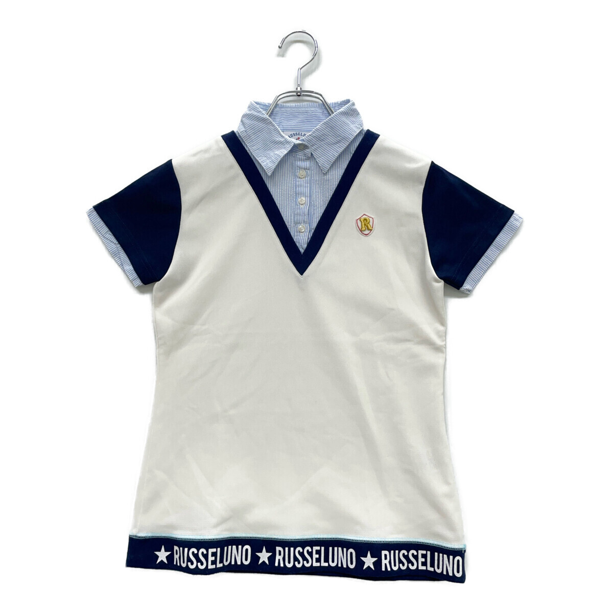coco 中古【SALE】ラッセルノ RUSSELUNO レディース 半袖ポロシャツ 0(S) 白 ホワイト 重ね着風 レターパックプラス発送可 93563拍卖