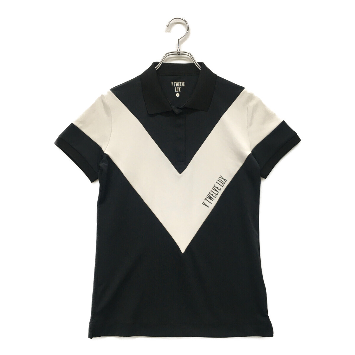 coco 未使用品【SALE】 ヴィ・トゥエルヴ V12 レディース 半袖ポロシャツ 0(S) 黒×白 ブラック LUX ネコポス発送可 89382拍卖