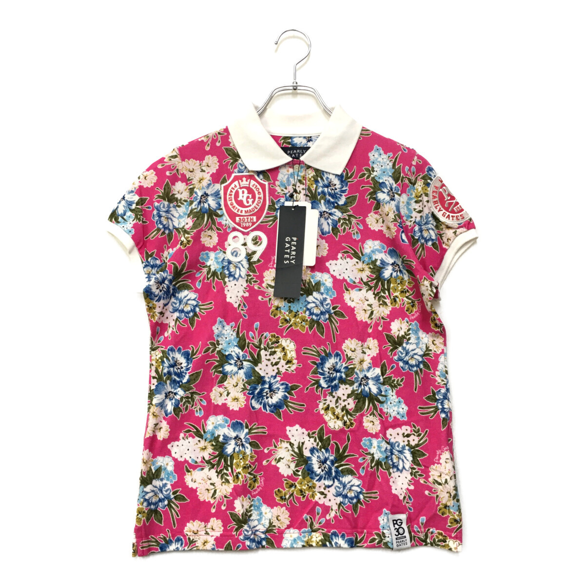 coco 未使用品【SALE】 パーリーゲイツ PEARLY GATES レディース 半袖ポロシャツ 0(S) ピンク系 花柄 ネコポス発送可 89107拍卖