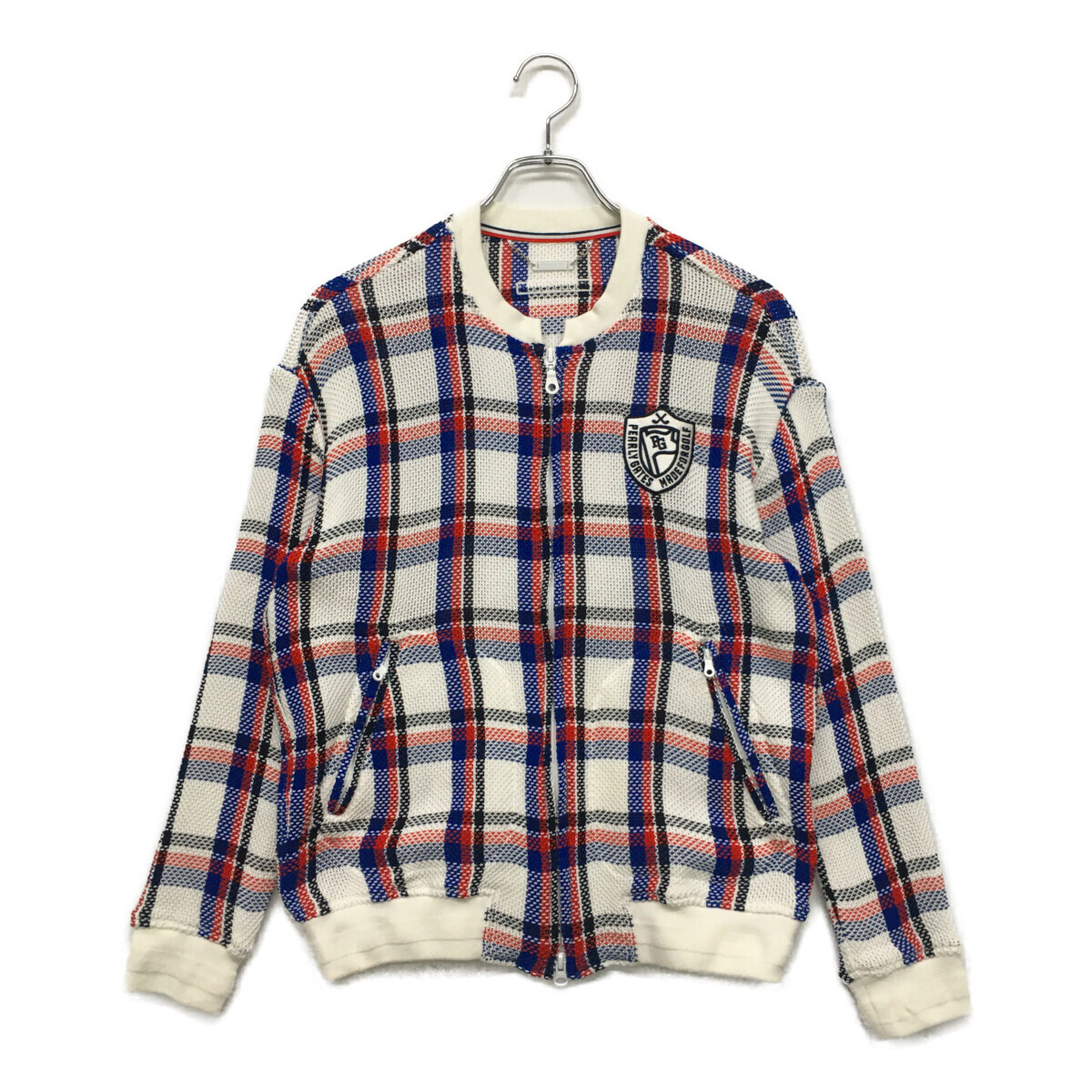 coco 中古【SALE】パーリーゲイツ レディース ブルゾン 1(M) 白×赤×青 長袖ダブルジップ チェック レターパックプラス発送可 88588拍卖