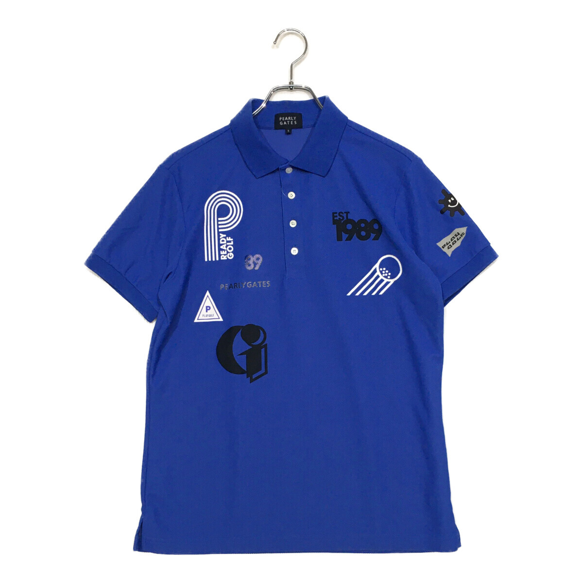 coco 中古 パーリーゲイツ PEARLY GATES メンズ 半袖ポロシャツ 5(L) ブルー 青 ロゴプリント レターパックプラス発送可 103864拍卖