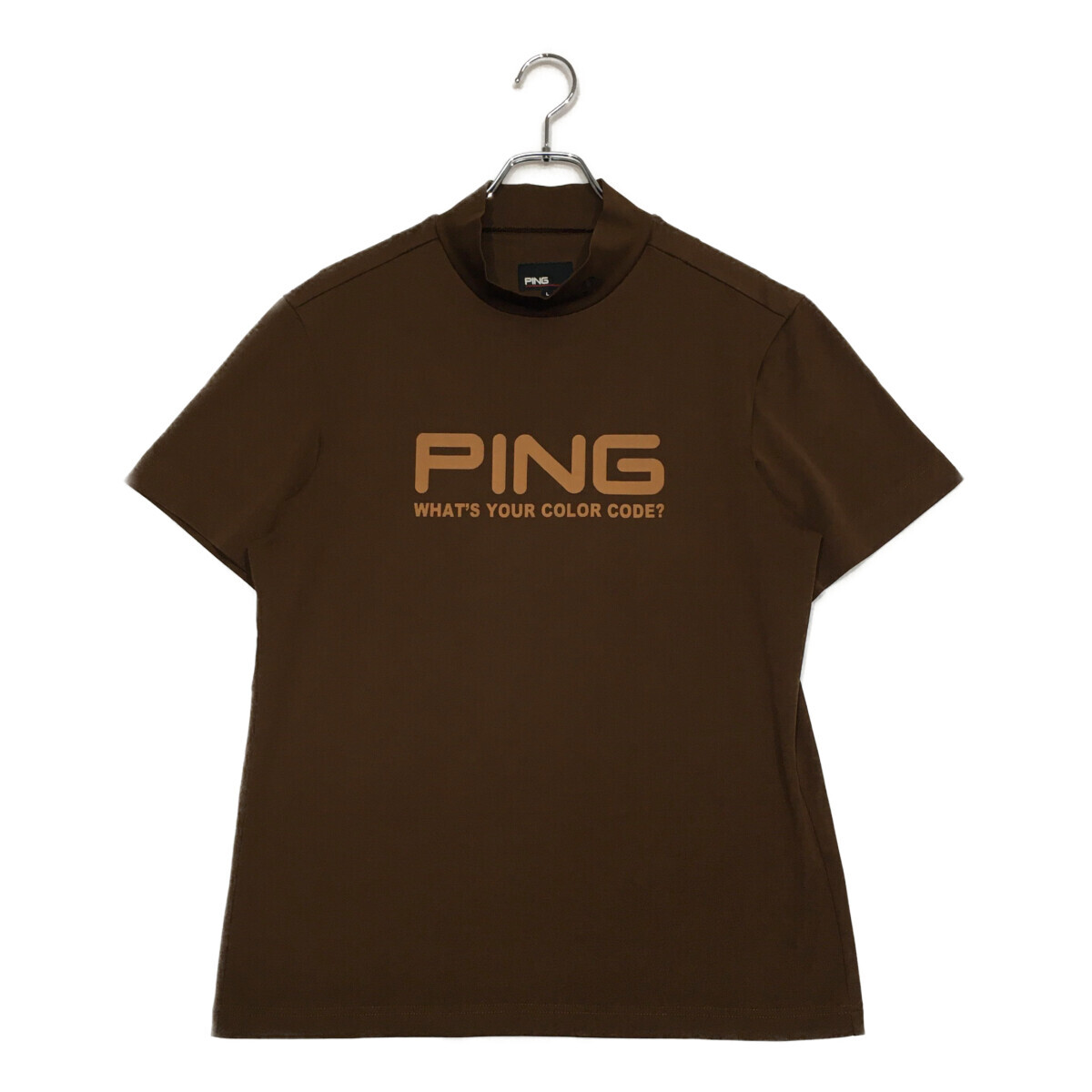 coco 中古 ピン PING メンズ 半袖シャツ L 茶 ブラウン モックネック ネコポス発送可 103858拍卖