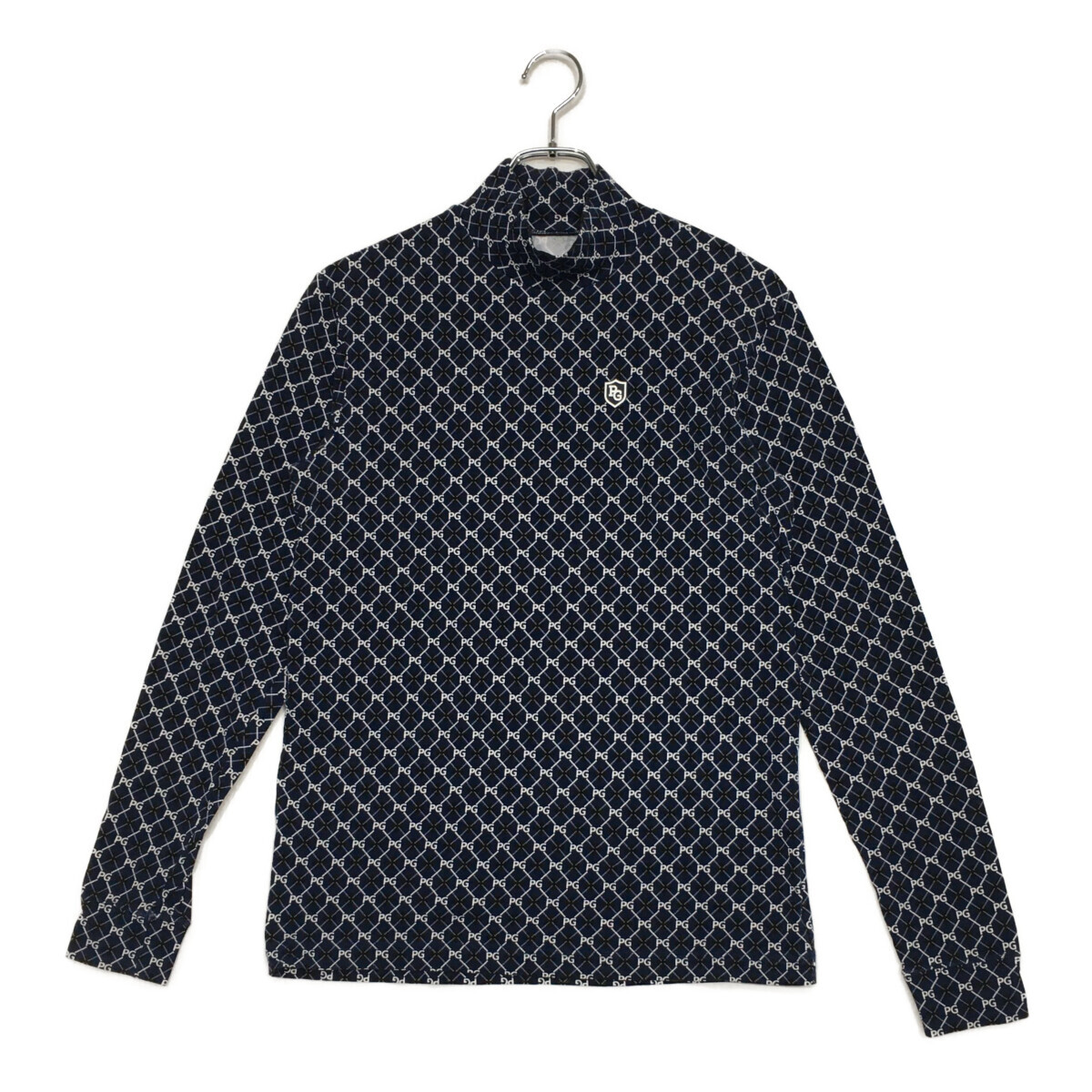 coco 中古 パーリーゲイツ メンズ 長袖シャツ 4(M) 紺 ネイビー ハイネック アーガイル ロゴ総柄 レターパックプラス発送可 103855拍卖