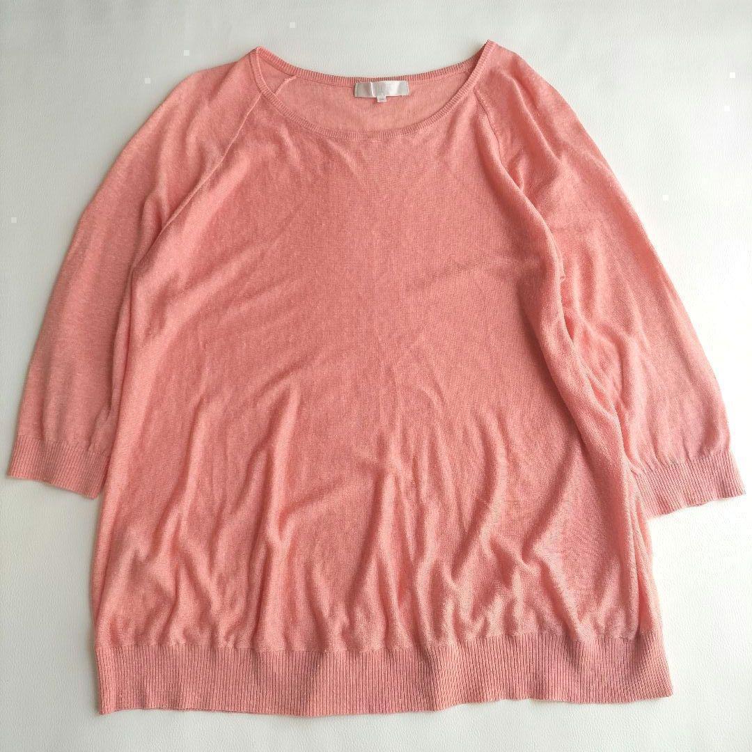 ★即決 送料込み★ 自由区 リネン ニット 七分袖セーター サーモンピンク ラグラン オーバーサイズ 38拍卖
