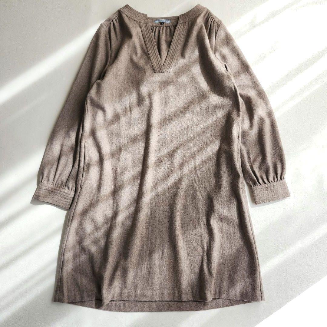 【即決 送料無料】◆【美品】ポンデシャロン キーネック ワンピース ベージュ サイズ2 ウール レーヨン拍卖