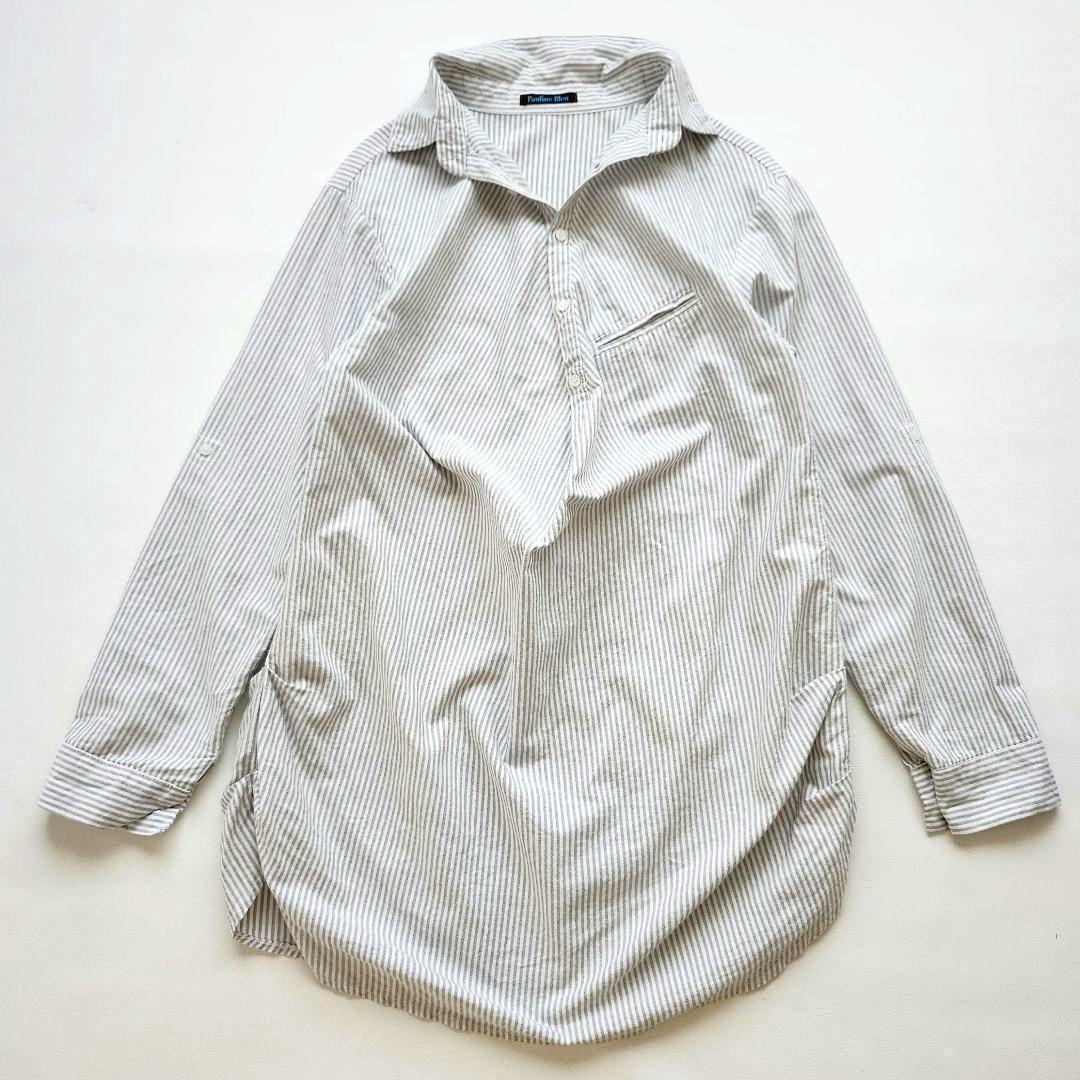 【即決 送料込み】◆ポリーヌブロー 長袖 シャツチュニック  立体変形 ストライプ 大きい コットン Pauline Bleu拍卖