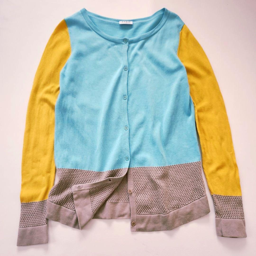 【即決 送料込み】◆アクリスプント 長袖カーディガン バイカラー コットン100% ライトブルー拍卖