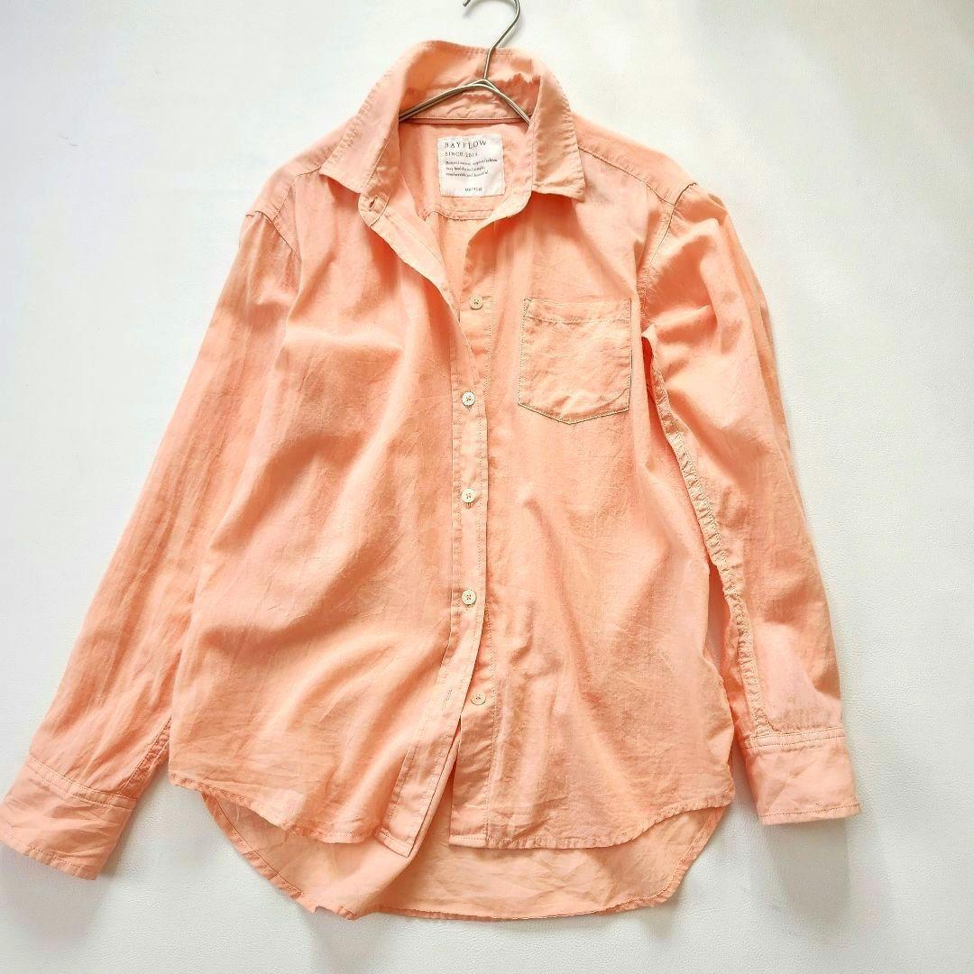 【即決 送料込み】◆ベイフロー BAYFLOW 長袖シャツ オレンジ コットン100% ボタンロゴ サイズ3拍卖