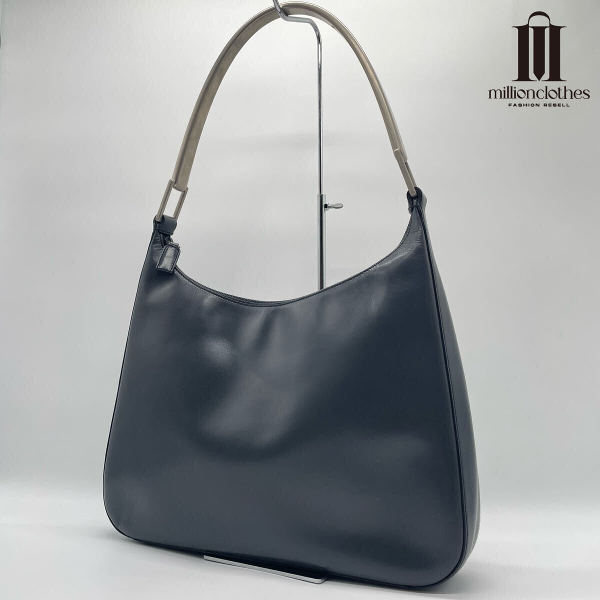 FW1998 PRADA メタルハンドル ワンショルダーバッグ archive アーカイブ 肩掛け ネイビー 紺 レディース 希少 レア プラダ拍卖
