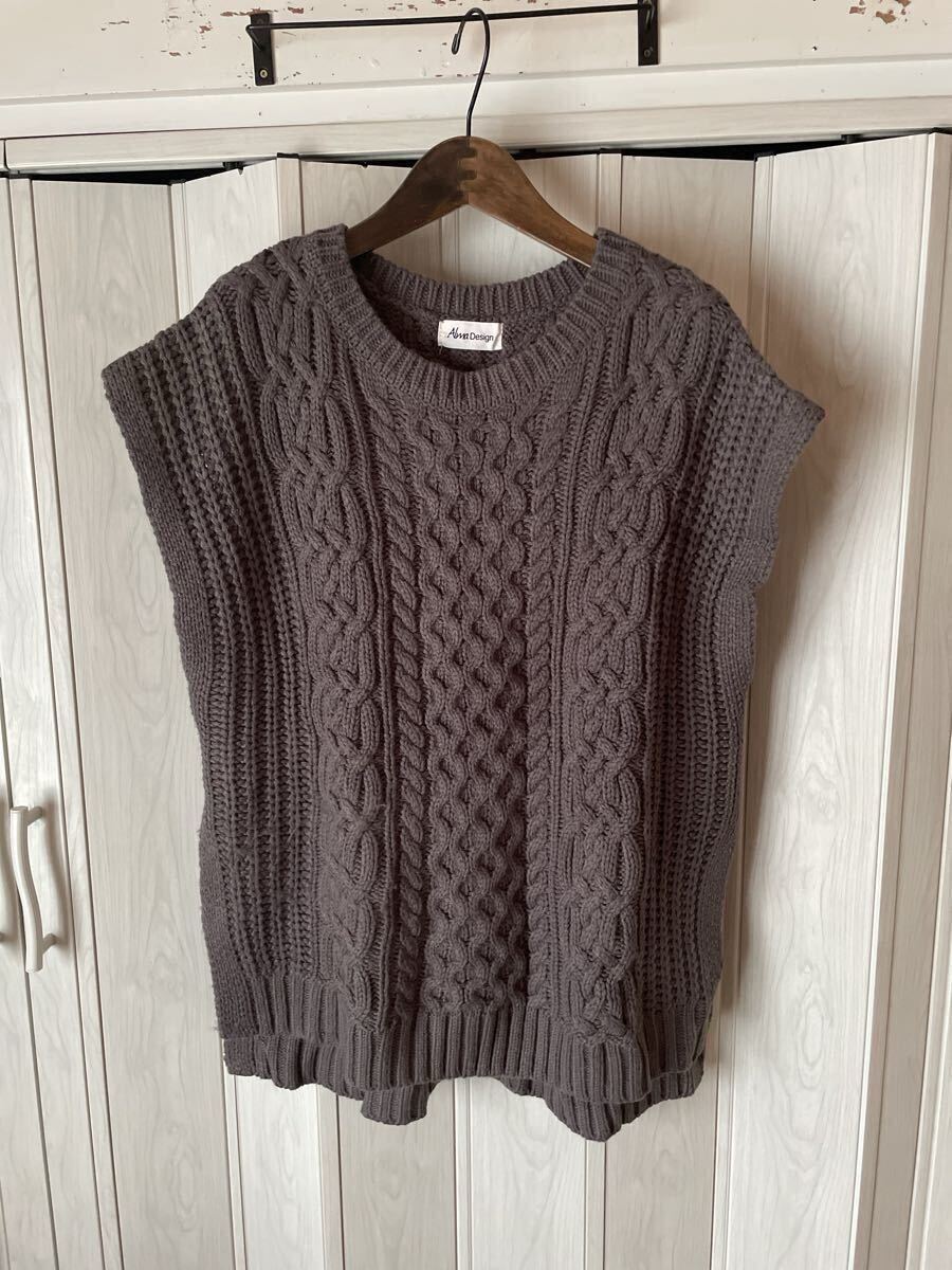 ◆Alna Design/グレーのニットベスト◆d拍卖