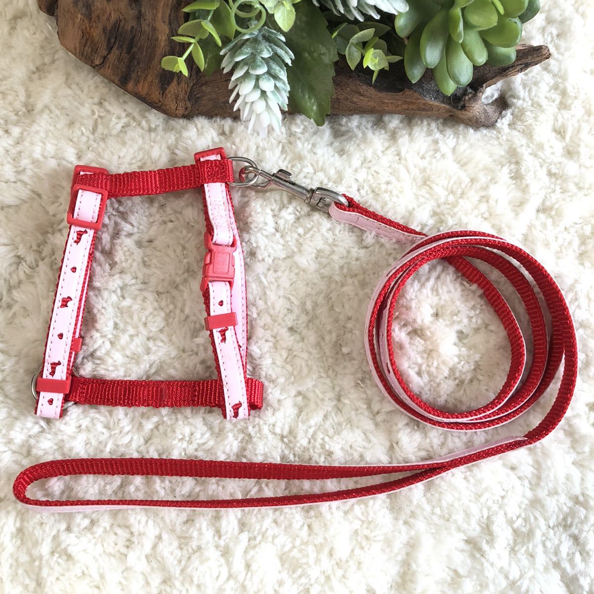 ★同梱お得★胴輪&リード・小型犬・かわいいシリーズ-No.33・ピンク♪拍卖