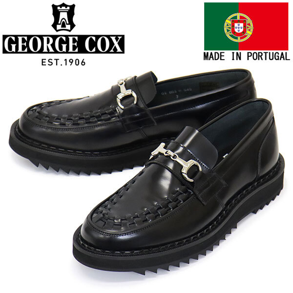 GEORGE COX (ジョージコックス) RIPPLE INTERLACE LOAFER リップルソール レザーシューズ 040 BLACKUK7-約26.0cm拍卖