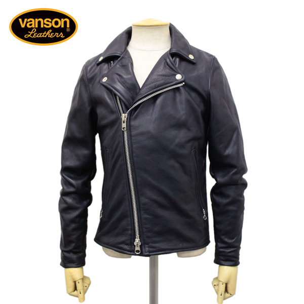 VANSON (バンソン) C2 CUSTOM カスタム2 UNISEX ダブルライダース レザージャケット 別注タイトフィット アメリカ製 NAVY 34拍卖