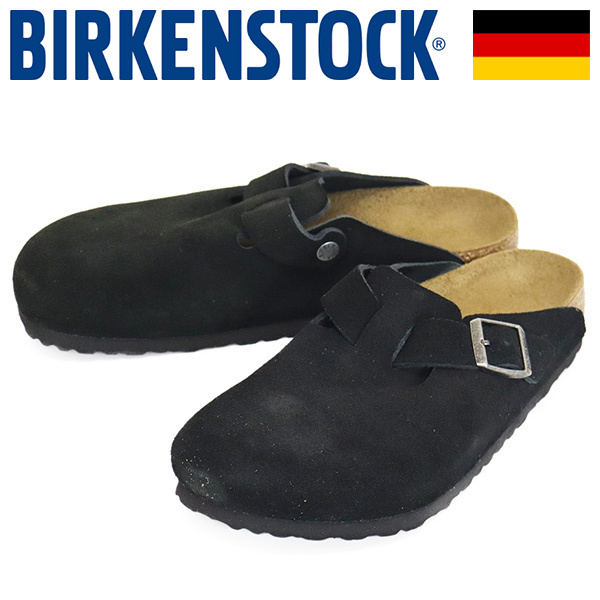 BIRKENSTOCK (ビルケンシュトック) 1027142 BOSTON ボストン スエードレザーサンダル BLACK レギュラー幅 BI345 39-約25.0cm拍卖