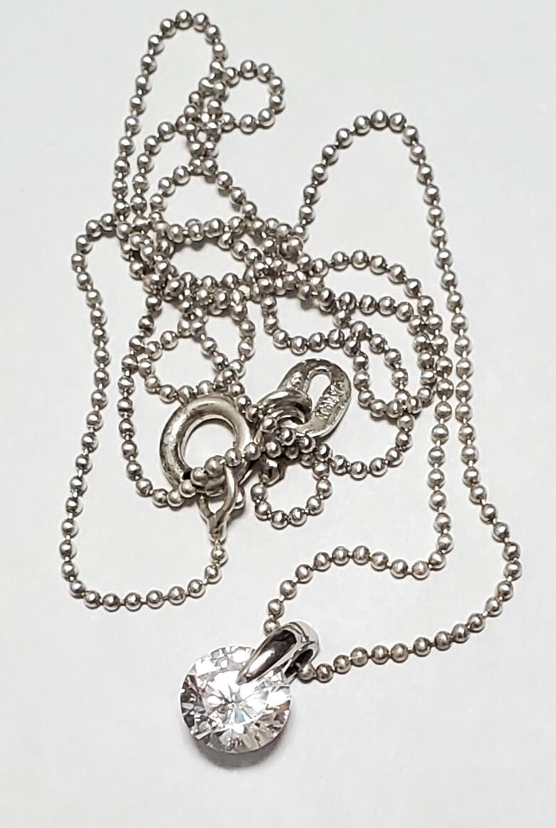 SILVER 925 シルバー925刻印 大粒 キュービックジルコニア ペンダントトップ ネックレス レディース 40㎝ 1,9g 美品拍卖