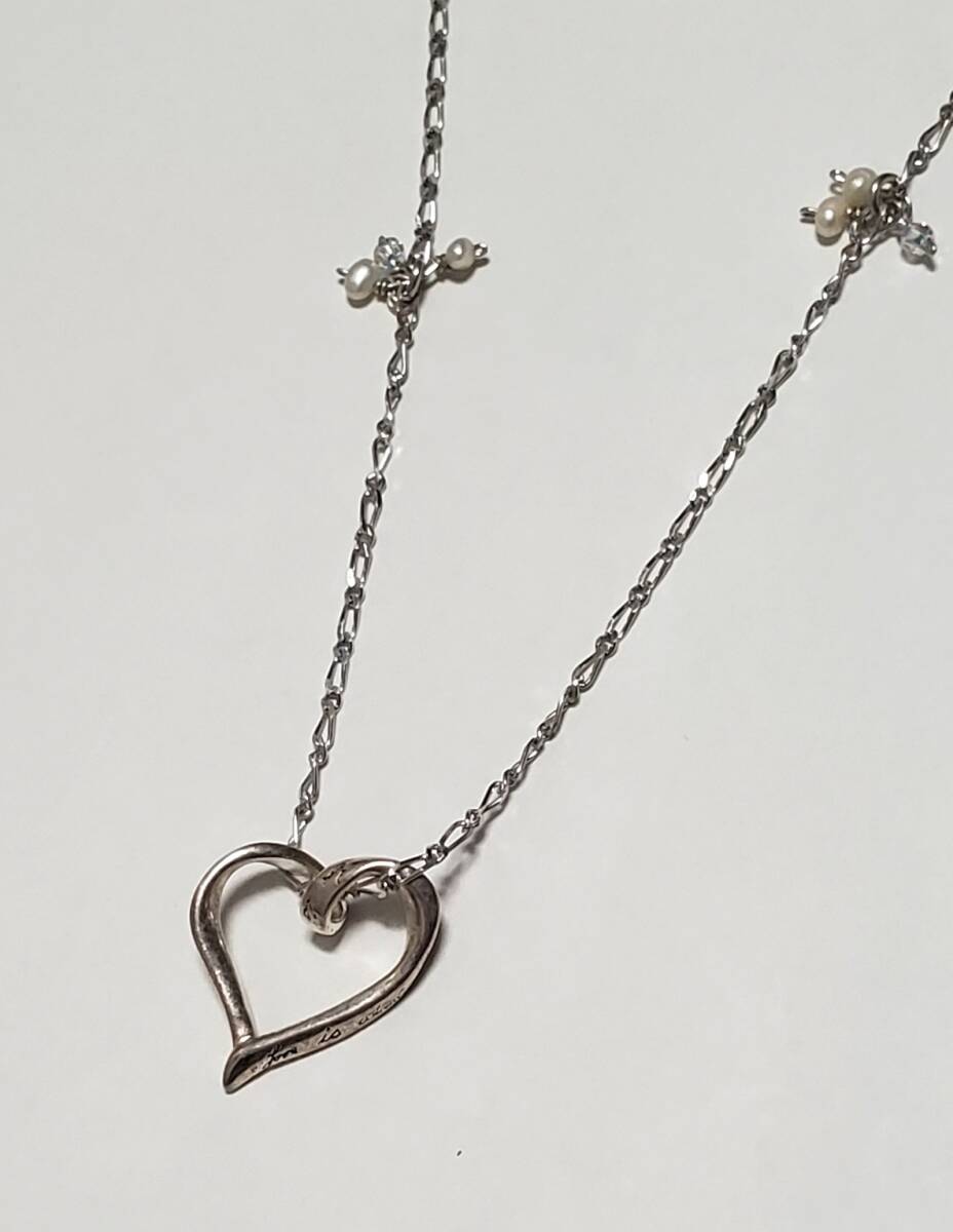 SILVER 925 シルバー925刻印 真珠 ハート ペンダントトップ ネックレス レディース アクセサリー 37㎝-41㎝ 3,4g 美品拍卖