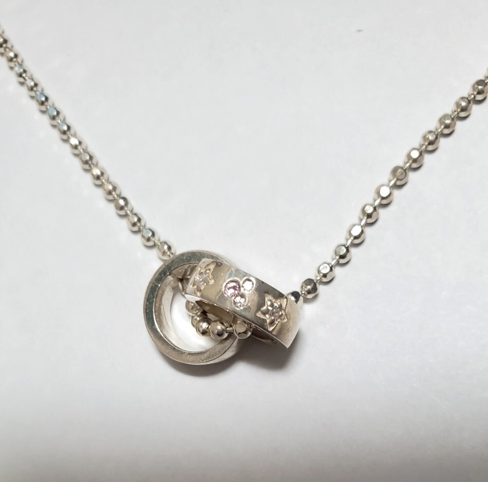 SILVER 925 シルバー925刻印 ディズニー キュービックジルコニア ペンダントトップ ネックレス レディース 39㎝-44㎝ 9g 美品拍卖
