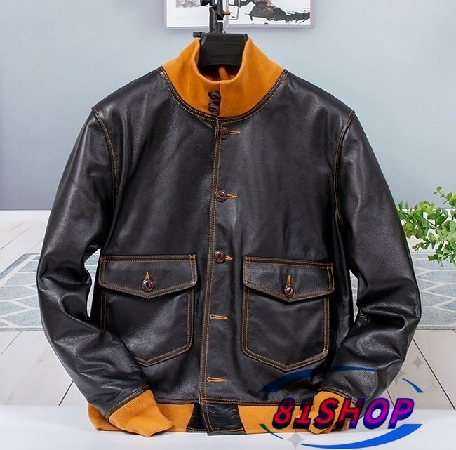 「81SHOP」高品質カウハイド 20's TYPE A-1 フライトジャケット ボマー ボンバー コサック レザー 牛革 S~5XLサイズ選択可能拍卖
