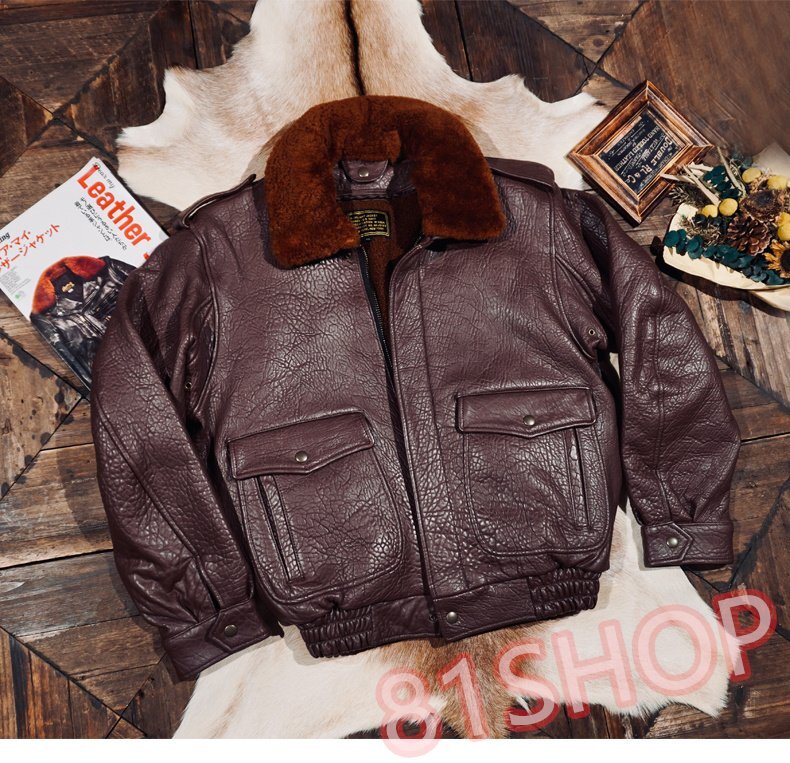 「81SHOP」メンズ 高品質 G1 フライトジャケット 植鞣 羊革 レザージャケット バイカージャケット 防寒 L-3XLサイズ選択可 コーヒー色拍卖
