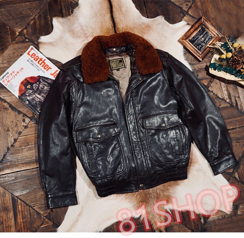 メンズ 高品質 G1 フライトジャケット 植鞣 羊革 レザージャケット バイカージャケット 防寒 S- XLサイズ選択可 ブラック拍卖