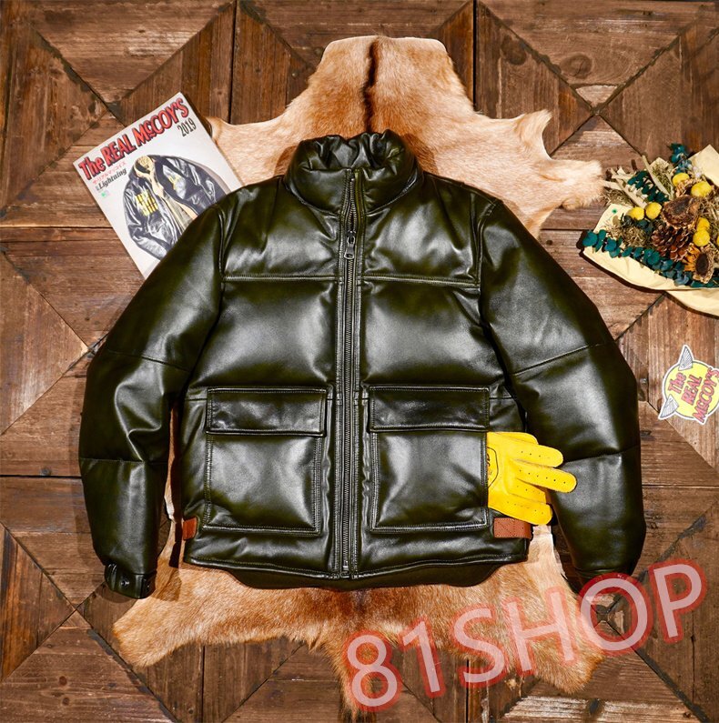 「81SHOP」高品質 メンズ レトロアメリカンスタイル 羊革ダウンレザージャケット ウィンター防寒 オリーブグリーン S-5XLサイズ選択可拍卖