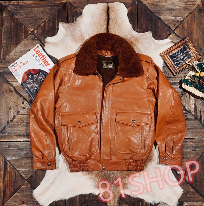 「81SHOP」メンズ 高品質 G1 フライトジャケット 植鞣 羊革 レザージャケット バイカージャケット 防寒 Lサイズ ブラウン拍卖