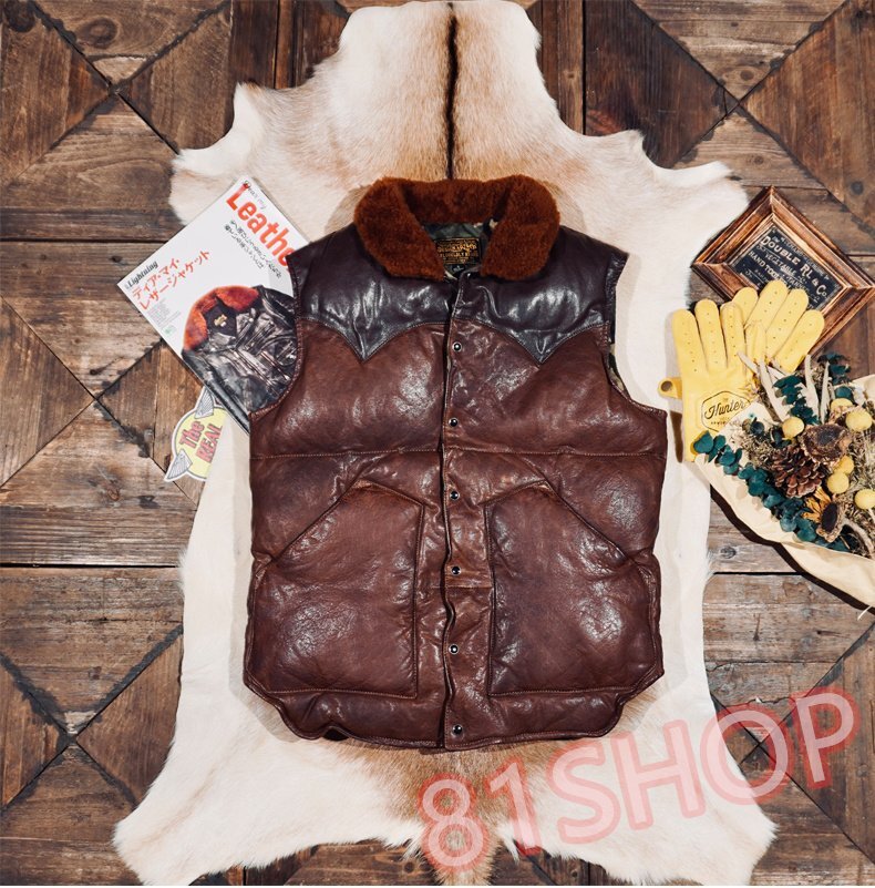 「81SHOP」高品質 メンズレトロ ダウン ベスト 防寒バイカース機関車スリムフィット 羊革 ベスト S-3XLサイズ選択可拍卖