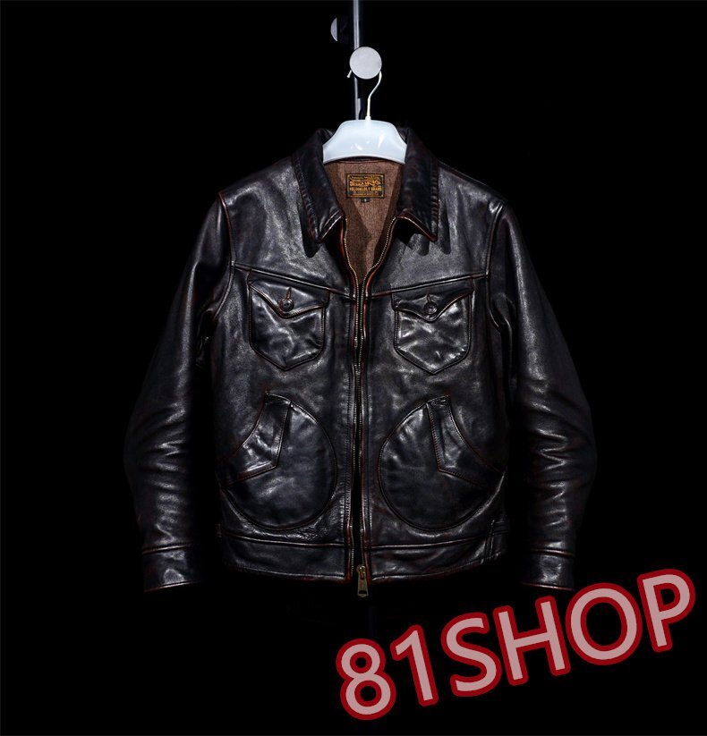 「81SHOP」 1.6MM 茶芯ホースハイド 馬革 メンズ アメカジ アメリカンレトロ レザージャケット バイカージャケット S-5XLサイズ選択拍卖