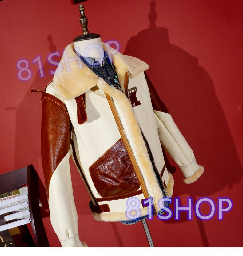 高級B3防寒ムートン フライトジャケット馬革の袖x本革羊革毛皮一体 ブルゾン アメカジ ヴィンテージ シープスキン ホースハイド M拍卖