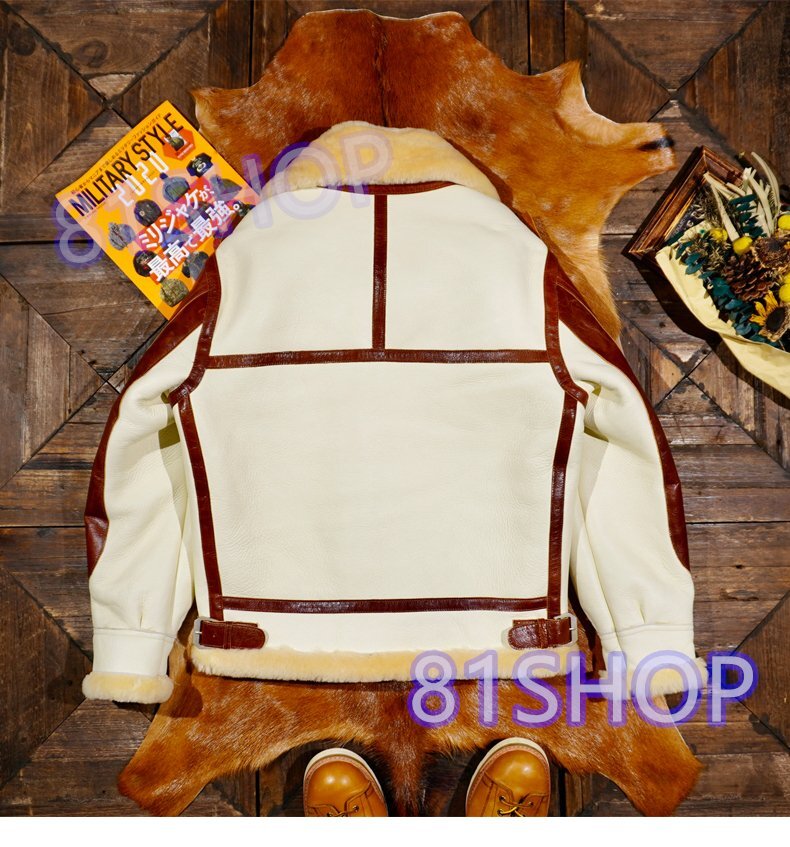 高級B3防寒ムートン フライトジャケット馬革の袖x本革羊革毛皮一体 ブルゾン アメカジ ヴィンテージ シープスキン ホースハイドS~4XL拍卖