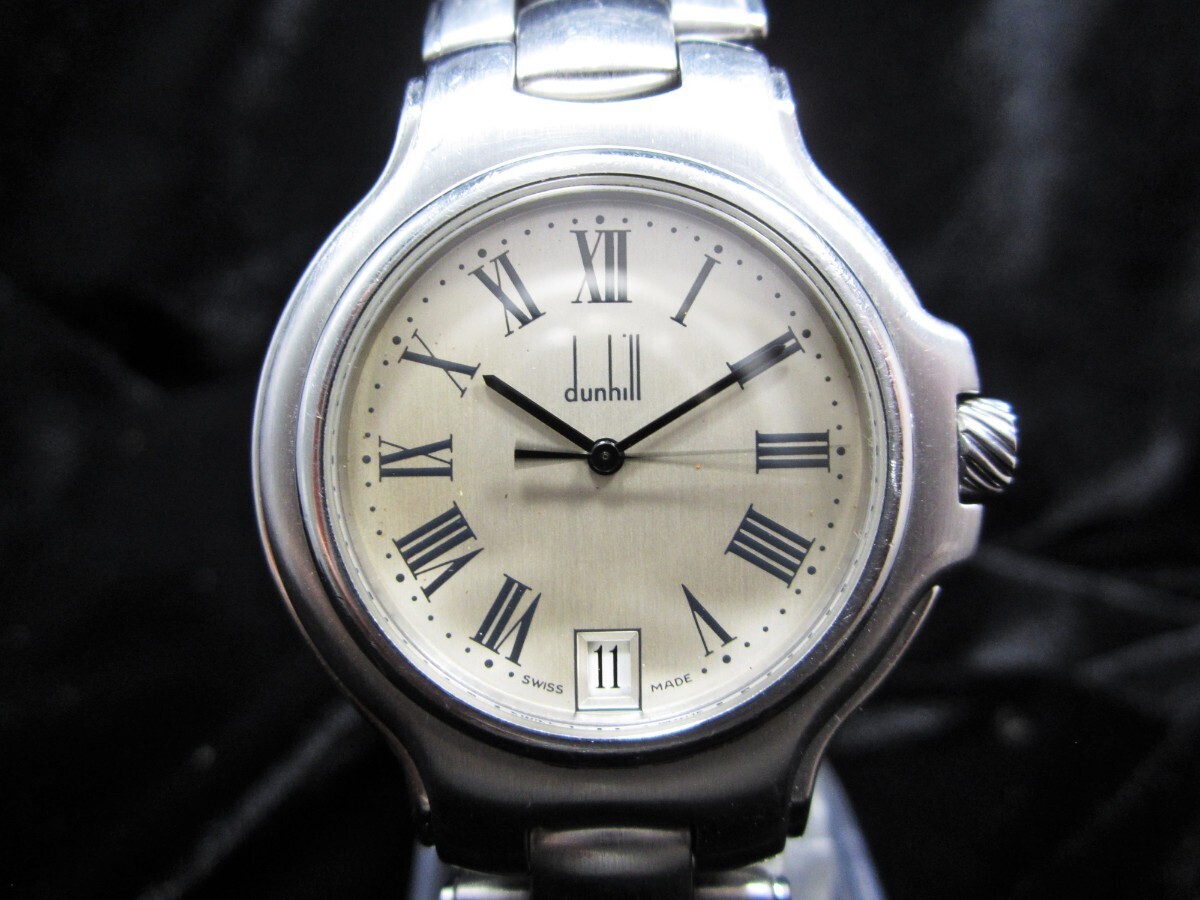 美品 ガラス無傷 ダンヒル Dunhill 腕時計 デイト メンズ ローマ文字盤 ダンヒル純正ブレス拍卖