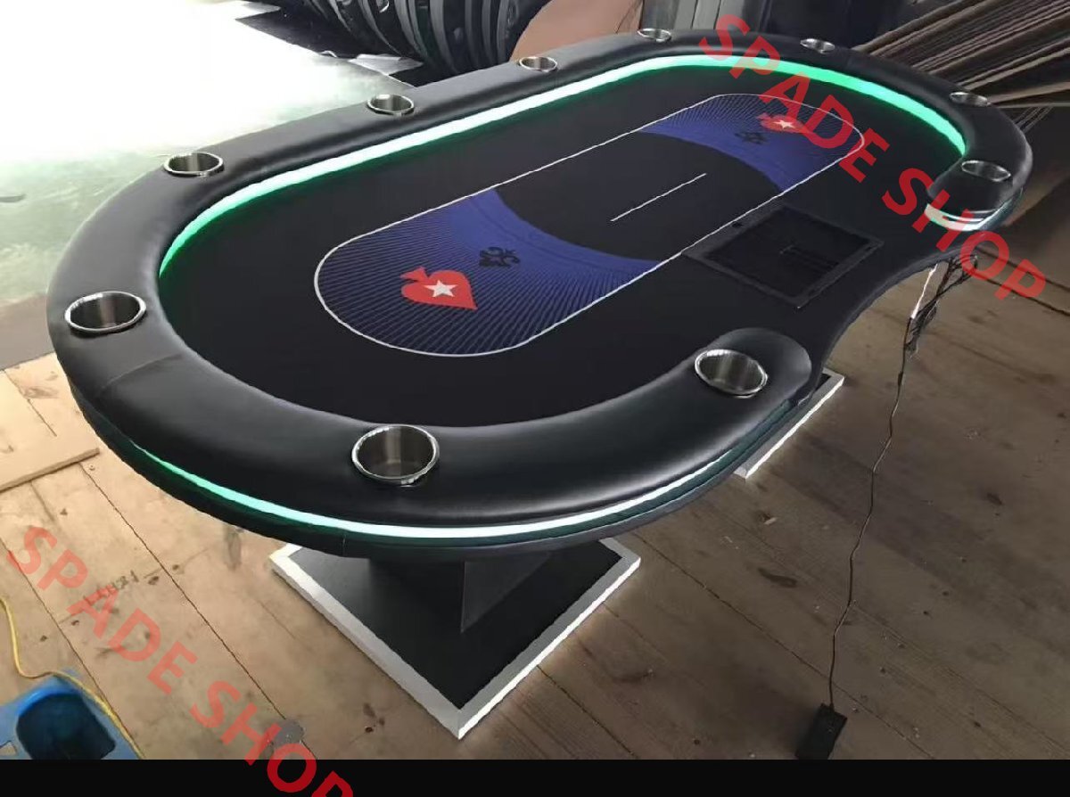 10人用 ポーカーテーブル 楕円形 ホールデムサイコロ カジノ テキサスホールデム カップホルダー付き LEDライト213x106cm拍卖