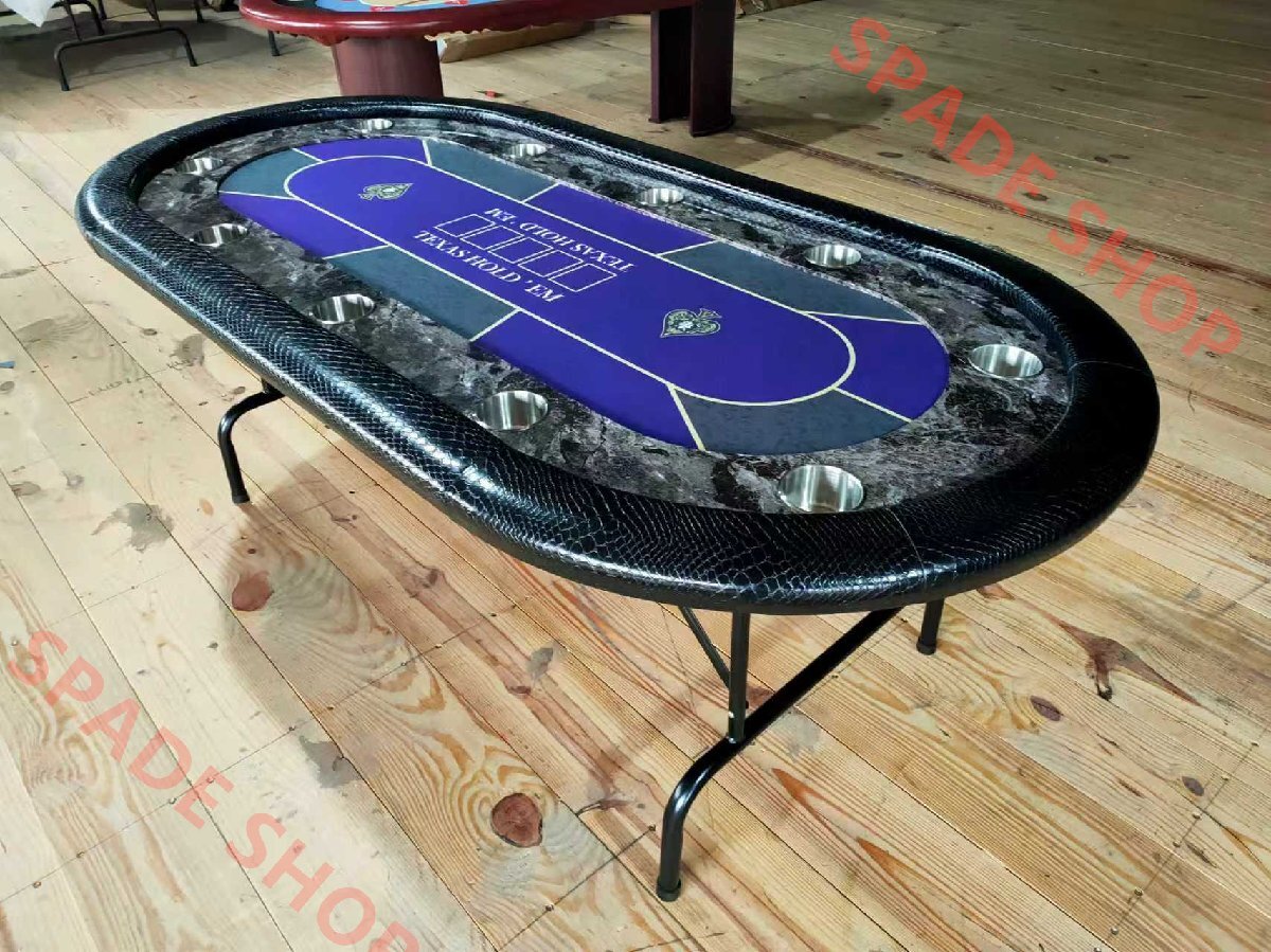超豪華 10人用ポーカーテーブル プライベートカスタム楕円形 ホールデムサイコロ カジノ テキサスホールデム カップホルダー付き 213x106cm拍卖
