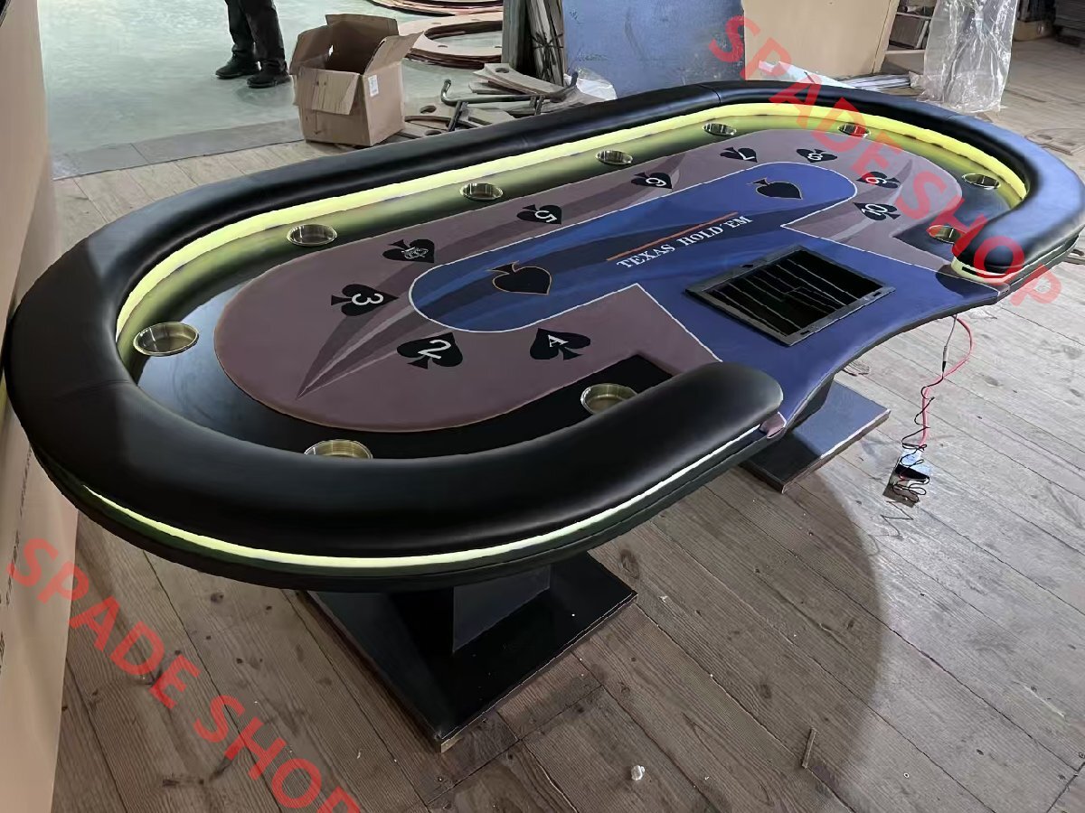 超豪華 10人用 ポーカーテーブル 楕円形 超高安定性ベース ホールデムサイコロ カジノ テキサスホールデム カップホルダー付き213*106cm拍卖