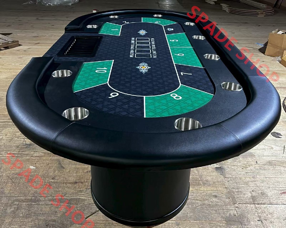 10人用 ポーカーテーブル 楕円形 ホールデムサイコロ テキサスホールデム カップホルダー付き 213x106cm拍卖