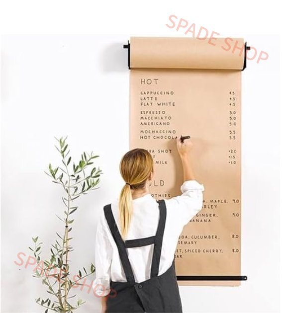 カフェ/レストラン クラフト紙ロールホルダー&ディスペンサー、壁装飾/メニューノート用、ブラックスチールフレーム 97CM拍卖