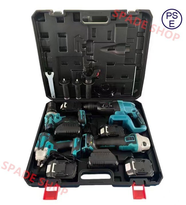 電動工具セット 4点セット 1機多役 電動インパクトレンチ/電動ドライバー/ハンマドリル/研磨機付き バッテリー 4 本・充電器 2 台同梱拍卖