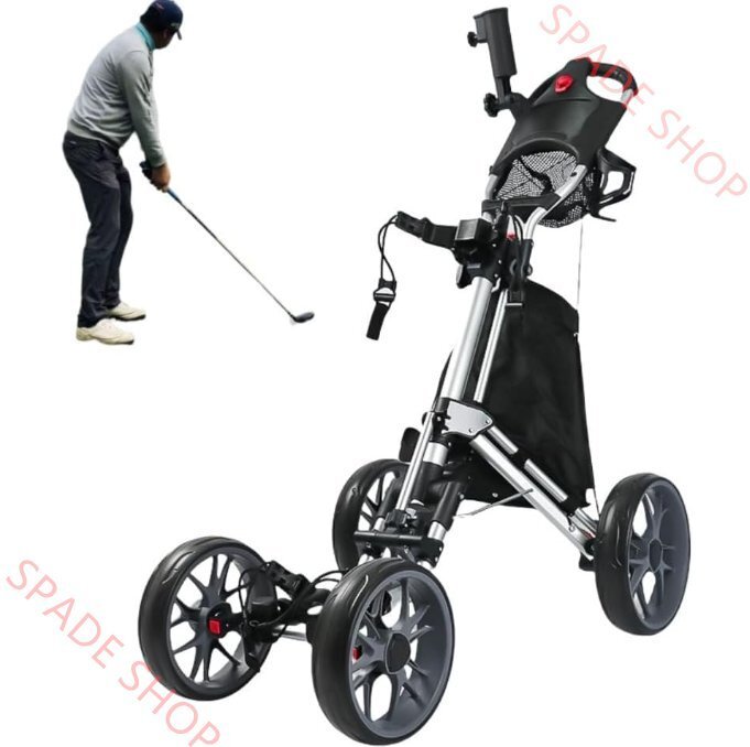 ゴルフカートプッシュプルゴルフ用カートゴルフバッグ折り畳み式カート アルミ合金製 4輪のほうが安定する 練習収納 開閉が簡単拍卖