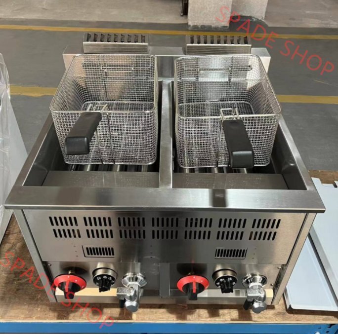 業務用 2槽 ガスフライヤー 卓上型 18+18L 揚げ物天ぷら LPガス式 動作確認済 厚肉ステンレススチール製で 長期間使用に耐えます拍卖