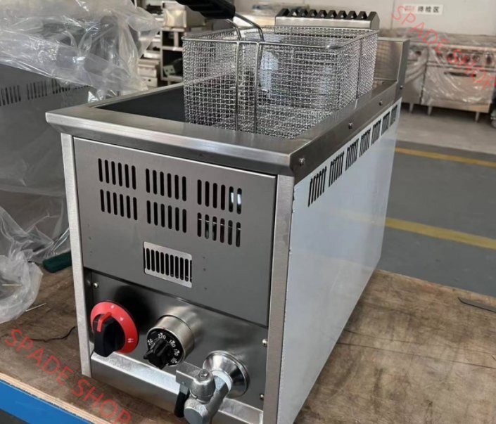 業務用 1槽 ガスフライヤー 卓上型 18リットル 揚げ物天ぷら LPガス式 厚手のステンレス鋼 動作確認済拍卖