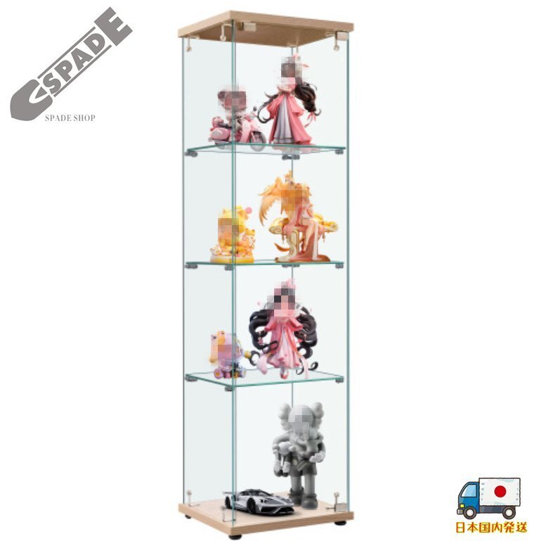 【国内発送】コレクションケース ガラスディスプレイキャビネット フィギュアケース4段 ナチュラル強化ガラス幅42.5×奥行36.5×高さ162cm拍卖