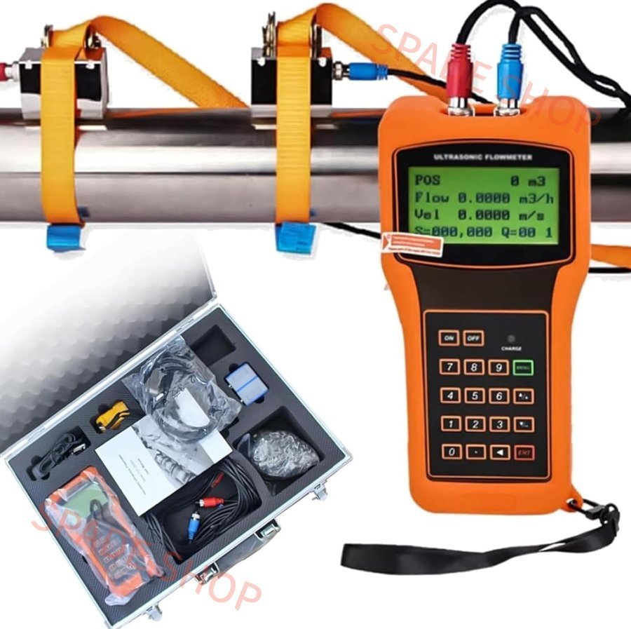 ハンドヘルドデジタル液体超音波流量計水流量計クランプオン流量計ポータブル液体流量計銅/PVCパイプ用DN50-700mm、動作温度-30-90℃、210拍卖