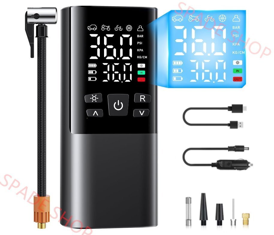 自転車 空気入れ 電動空気入れ バイク 車 仏/英/米式バルブ対応 最大圧力150PSI 高速充填 自動停止 6000mAh大容量電池 収納袋付拍卖