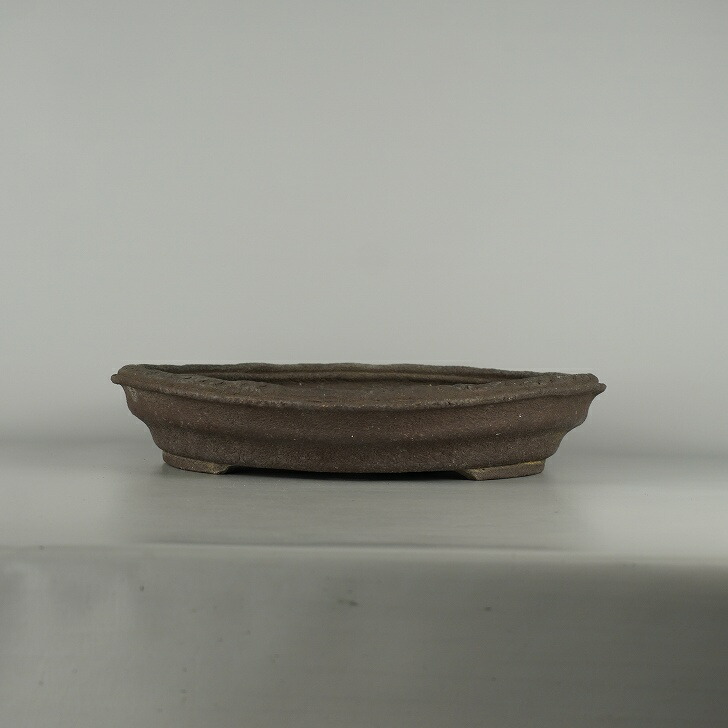 【中古】盆栽鉢 常滑 竜岳 中型 長辺 約 37.5cm 丸鉢 泥物 現品 中古鉢拍卖