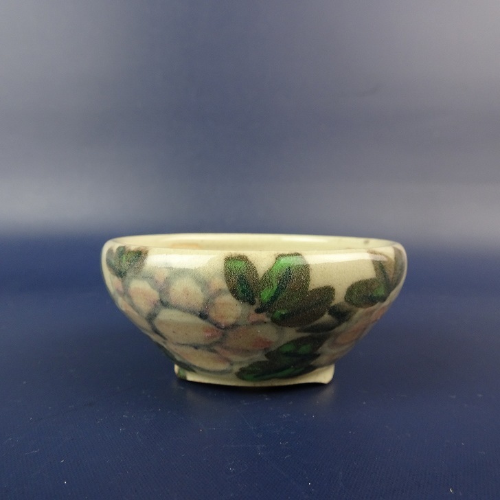 盆栽鉢 是好 矩 小鉢 長辺 約 6.5cm 丸鉢 色絵 花 鑑賞 観賞用 現品 新品拍卖