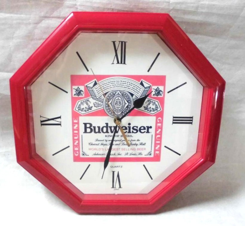 BW006 80s/90s Budweiser/バドワイザー 八角掛時計/ウォールクロック 日本製 訳有拍卖
