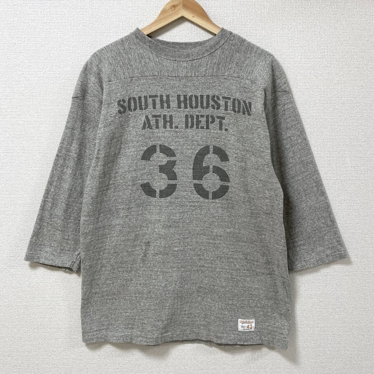 WAREHOUSE ステンシル ナンバリング 霜降り グレー フットボール Tシャツ 42サイズ ウエアハウス 7分袖 Tee ロンT ビンテージ 復刻 5090041拍卖