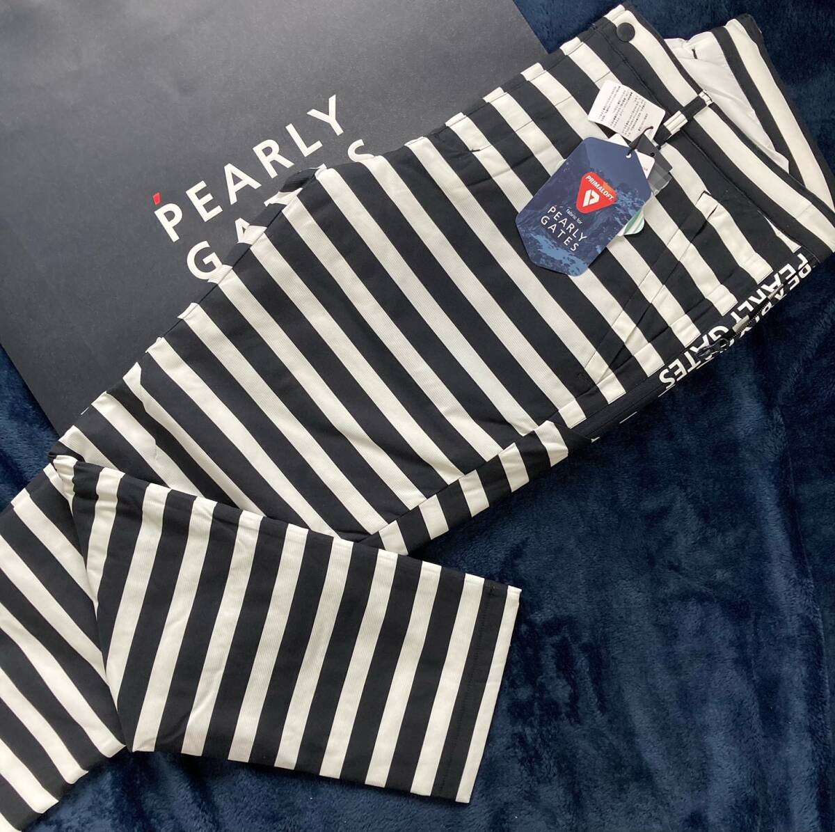 新品 パーリーゲイツ ボーダー柄 ナイロンタスランストレッチグログラン中綿パンツ(7)サイズ3L/紺 PEARLY GATES拍卖